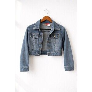 Vintage Boom Boom Jeans Cropped Denim Jacket Rhinestone Studded Y2K Size L